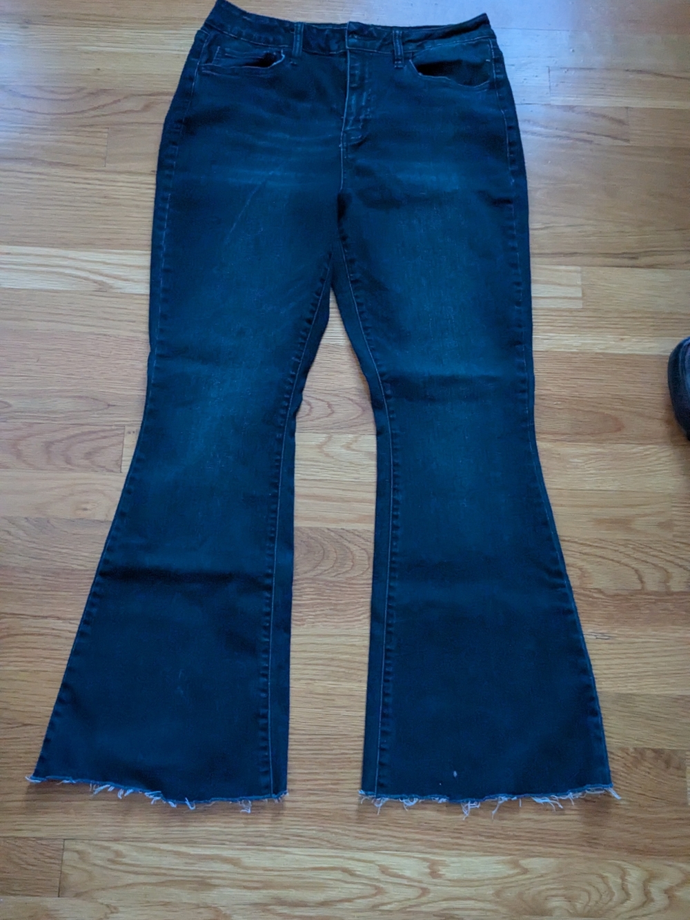Women's Dark Blue High-Rise Flare Jeans with Raw Hem